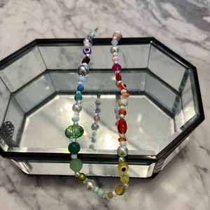 Beaded stone pearl and evil eye choker